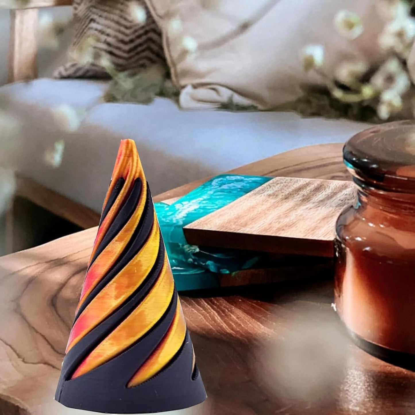 Impossible Pyramid Passthrough Sculpture,Pyramid Passthrough Sculpture-3D Printed Spiral Cone Toy Pyramid Decor Home Desktop Fidget Toys for Adults with Anxiety (Orange) (Orange)