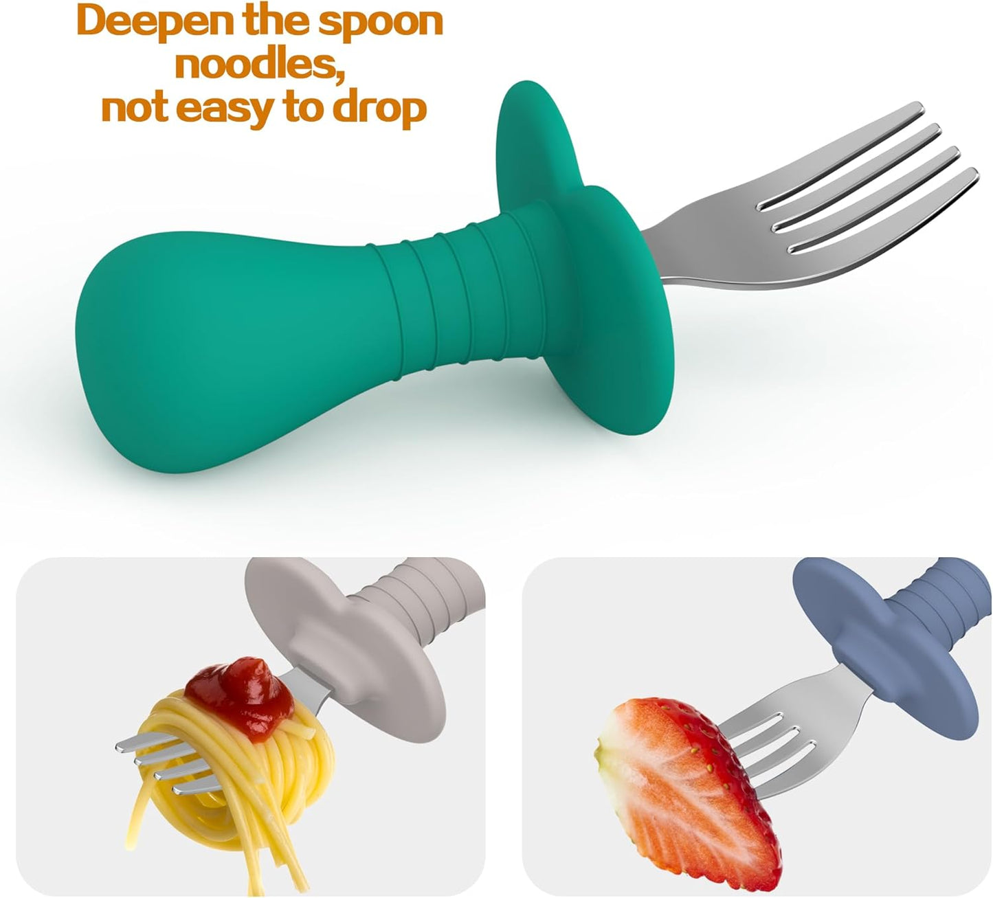 4Pcs Toddler Forks Baby Forks Set - Self-Feeding Utensils with Soft-Silicone Handles, 18/8 Stainless Steel, Anti-Choke & BPA-Free Cutlery Set