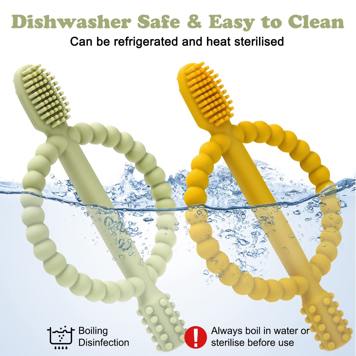 Baby Teething Toys with Easy-Hold Handle, Silicone Infant Toothbrush, Textured On Both Sides Helps Massage, Soothe Sore Gums, Teething Toys for Babies 0-6 Months, 6-12 Months