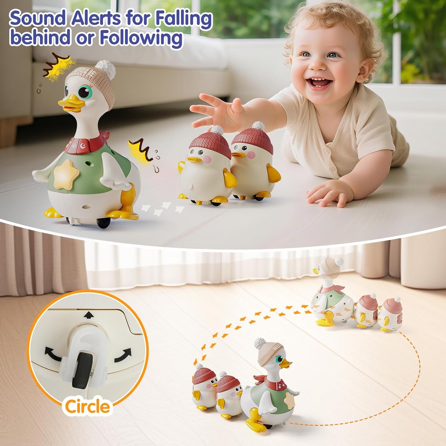 HOLA Baby Toys 6-12 Months Musical Dancing Duck Toy Set with Mama and Babys Tummy Time Toys, Crawling and Interaction Modes 1 Year Old Girl Boy Baby Easter Gifts Stocking Stuffers