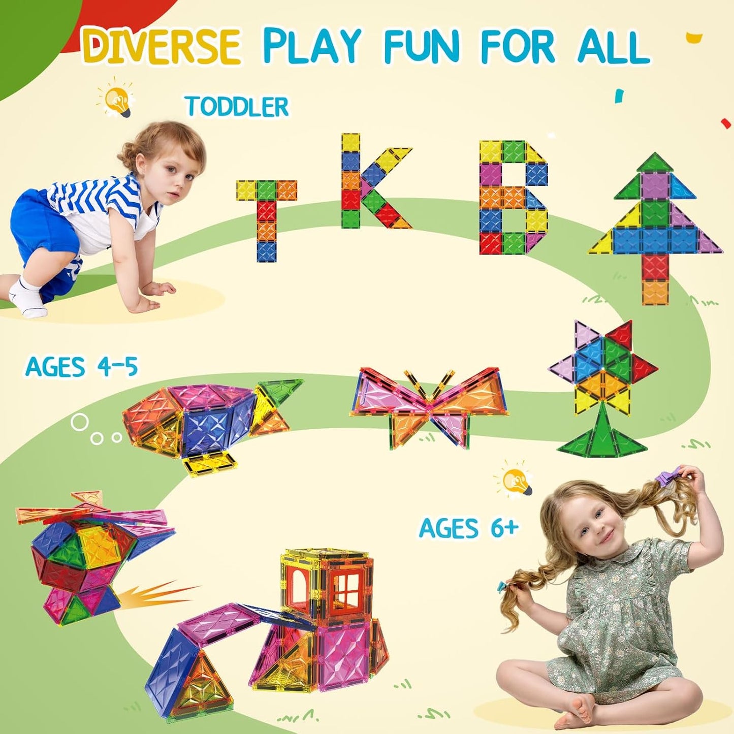 Magnetic Tiles, 42 Pcs Magnet 3D Building Set Toy for Kids Ages 3+, Construction Playboards, Montessori Toys, Puzzle Magnets Toys Christmas Toy Gift for Boys and Girls