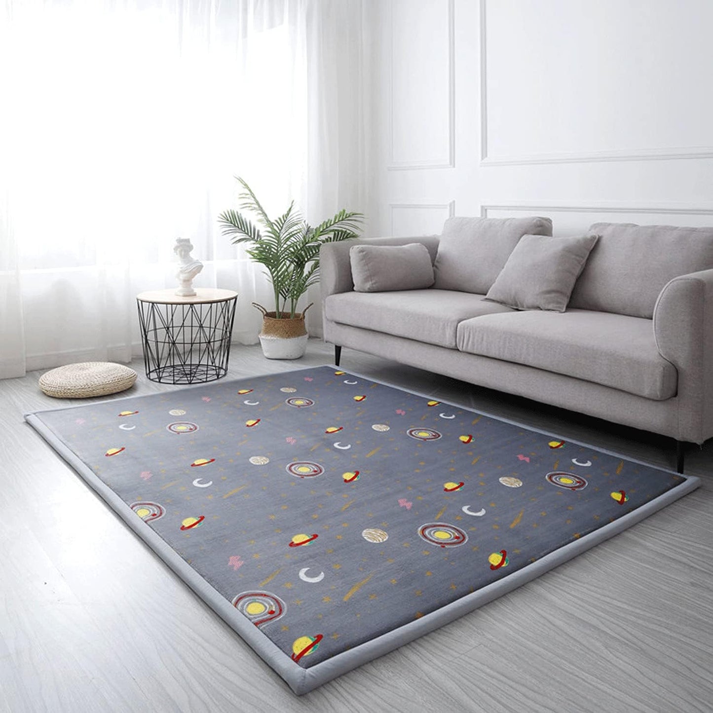 Loartee Coral Velvet Area Rug - 1" Thick Memory Foam Baby Play Mat, Washable Toddler Carpet, Home Decor for Living Room, Nursery, Kids Bedroom, Astral Gray, 6'7"x6'7"