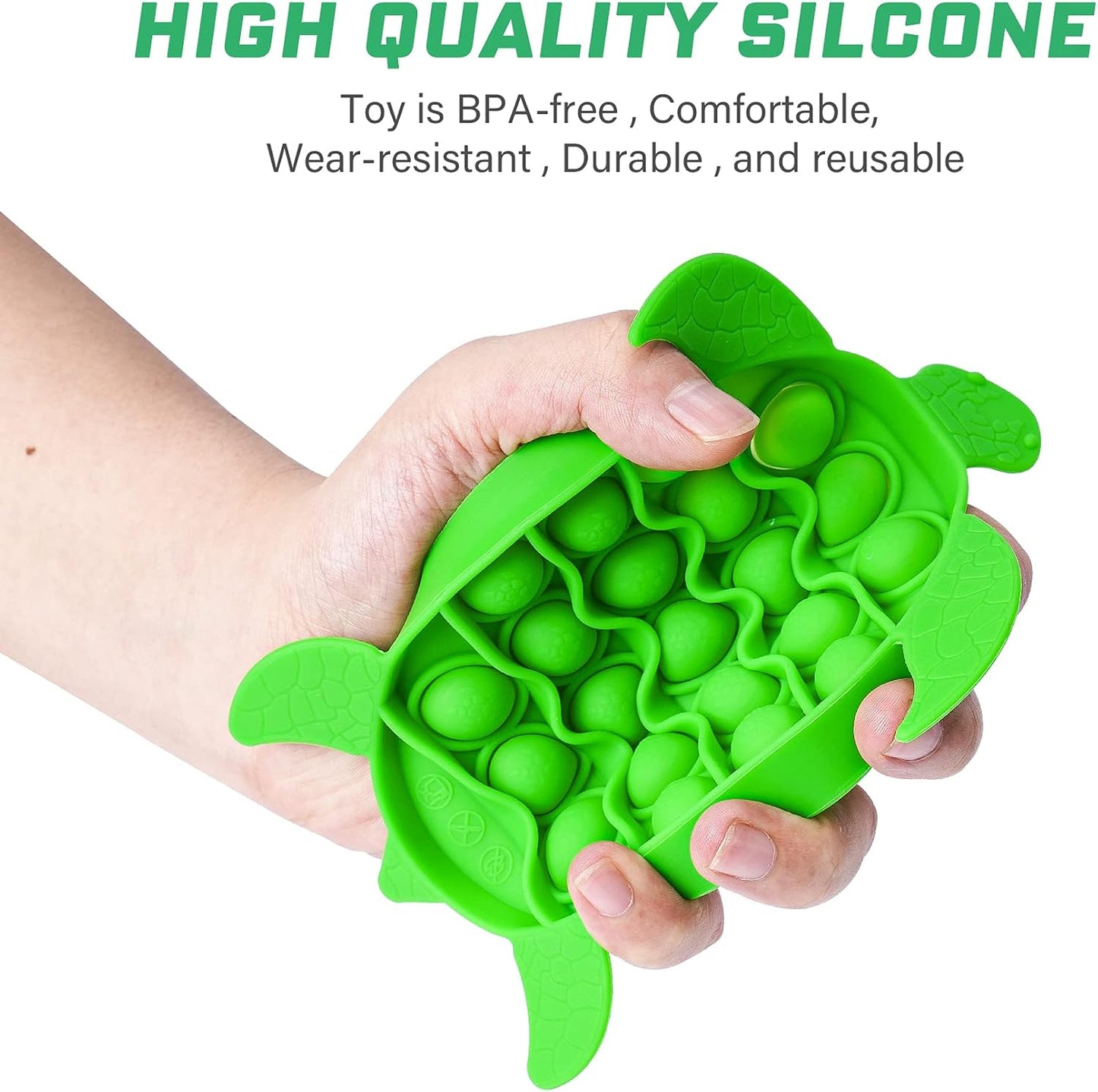 NiHealth Push Pop Bubble Fidget Sensory Toy Sea Turtle Shaped Fidget Toy for Special Needs Stress Reducer Anxiety Relief Popper Game Board Silicone Squeeze Toy for Kids and Adults (Green)