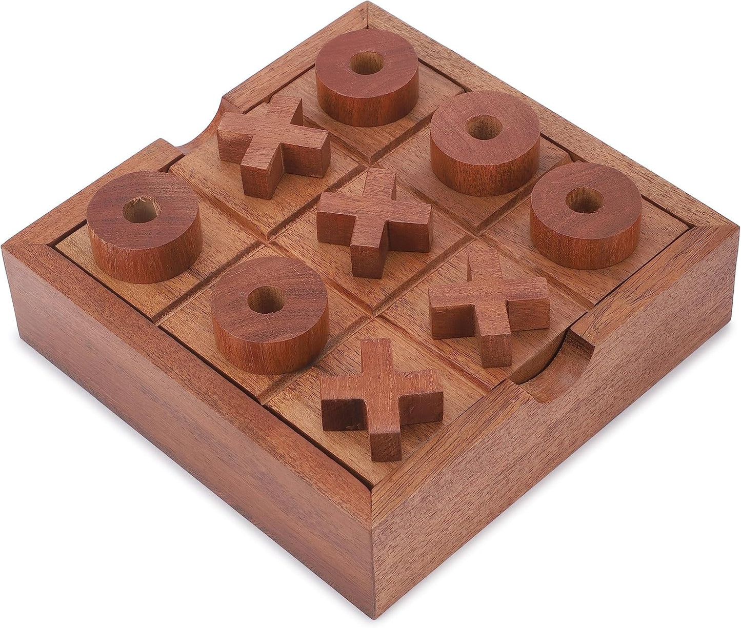 Ajuny Tic Tac Toe Classic Board Games for Kids and Adults with Decorative Storage Box Wooden Farmhouse Coffee Table Living Room Desk Decor Family Night Travel Game Best Gifts 5.9 Inch