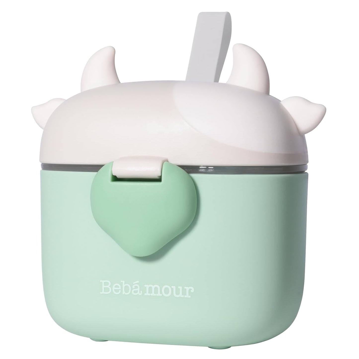Bebamour Baby Formula Dispenser On The Go, Formula Container to Go, Formula Holder for Travel, Candy Fruit Snack Storage Container with Scoop and Leveller (Light Green Cow)