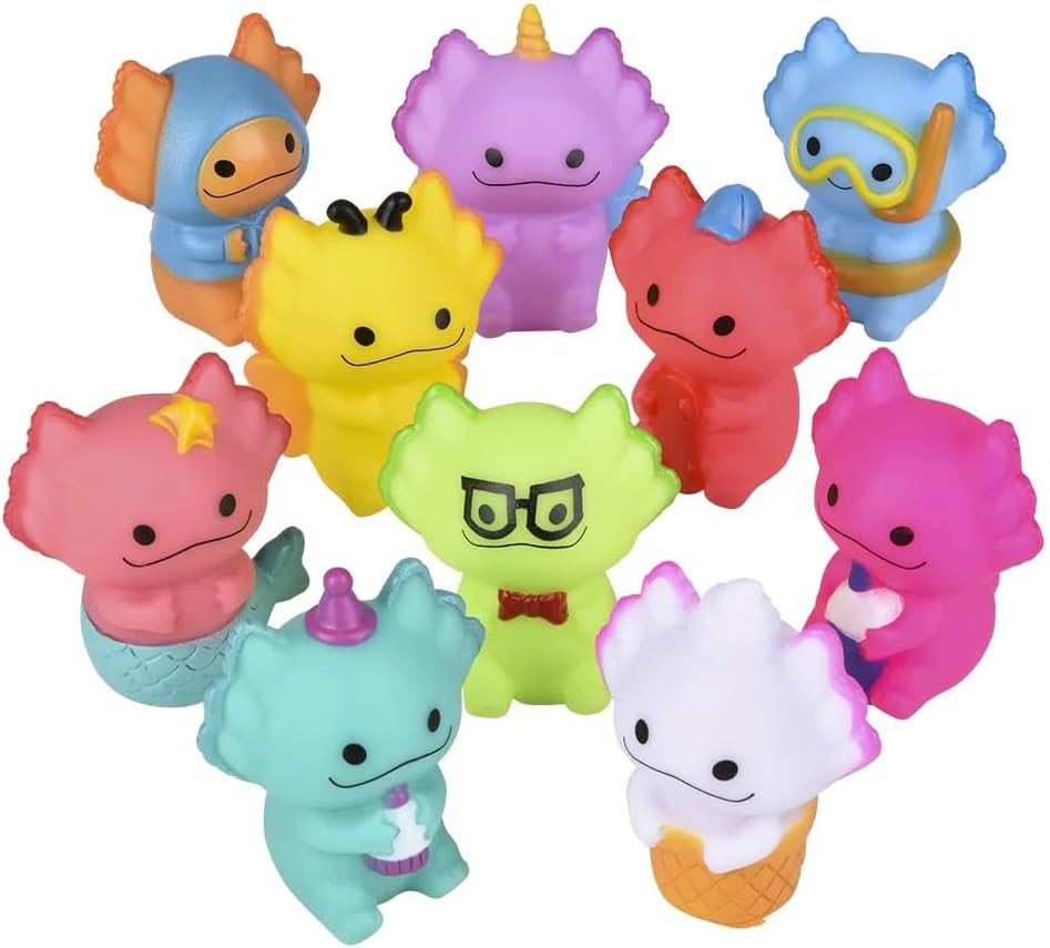 Nikki's Knick Knacks Rubber Axolotls in Costumes - Stress Relief, Fidget Toy, Party Favors, Reward Chest, Treasure Chest, Goodie Bags, Bath Toys - Axolotl Sea Animals - 10 Piece