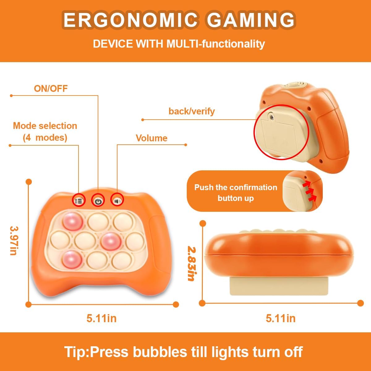 Children Quickly Push Toy Games, Adults Quickly Push Handheld Game Toys, Bubble Pressure pop-up Light Games, Birthday, Boys and Girls Autism Relief, Multiplayer PK