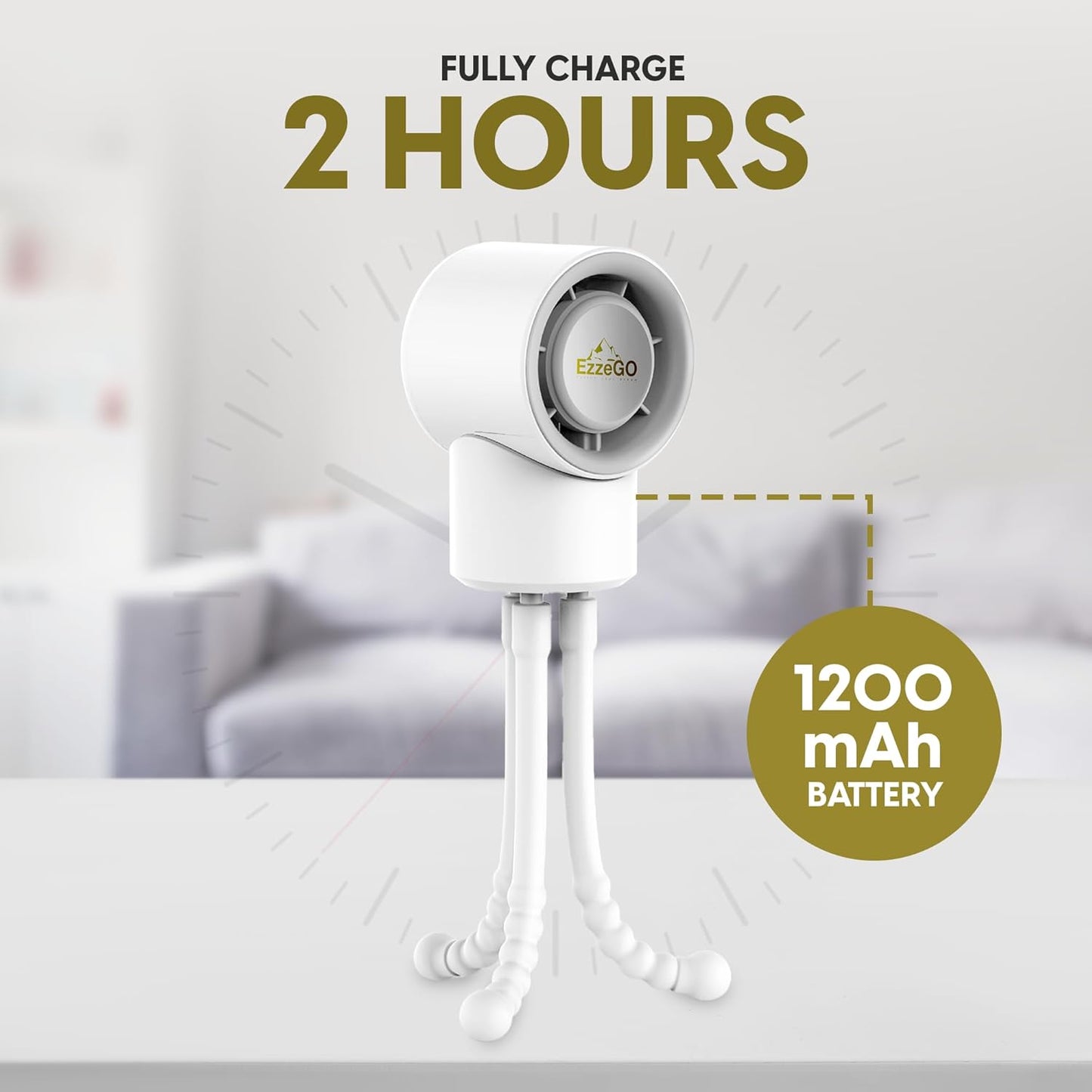 Portable Mini Travel Stroller Fan - Battery Operated, Clip On, Small, Handheld, Rotating, Rechargeable, Personal Fan with Flexible Tripod, 3 Speeds for Baby Crib, Bed Car, Seat Treadmill