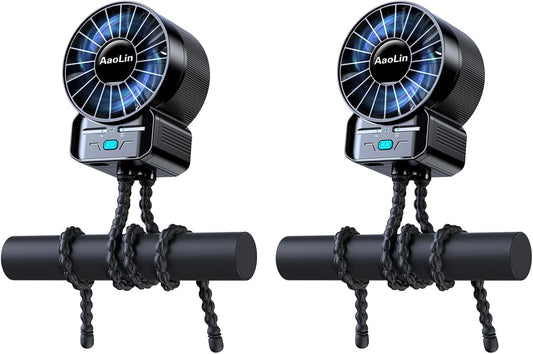 2 Pack Multifunctional Portable Stroller Fan 4 Speed 6600rpm High Speed Usb Rechargeable Personal Mini Handheld Fan Extended Tripod For Desktop Winding Kids Bed Treadmill Bike Golf Cart Outdoor Travel