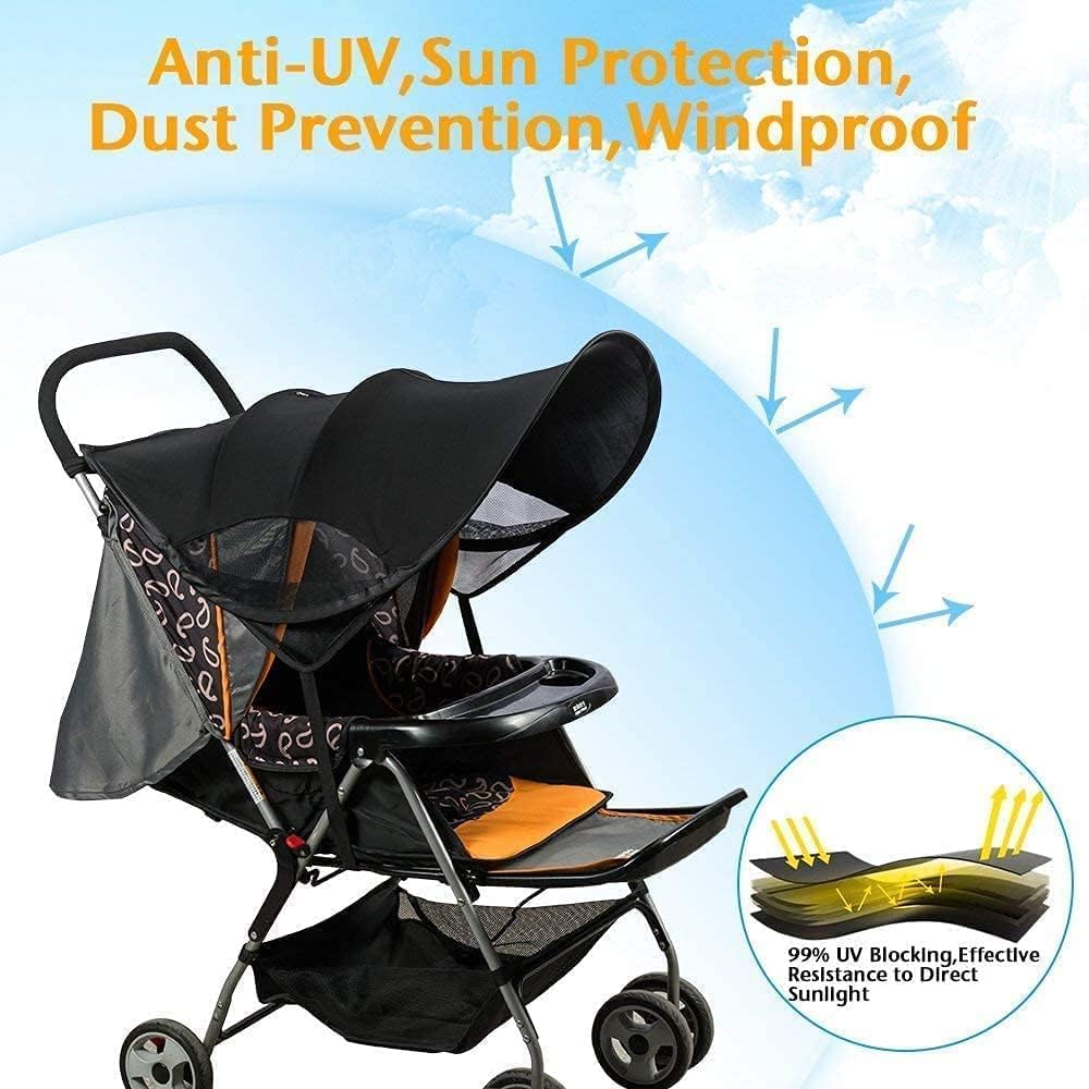 Baby Stroller Sunshade Universal UV Protection Sun Cover for Strollers Pushchair Pram Buggy Waterproof Sun Rain Shade Cover Parasol Anti-UV Toddlers Stroller Canopy Sun Shade for Travel Zoo Park