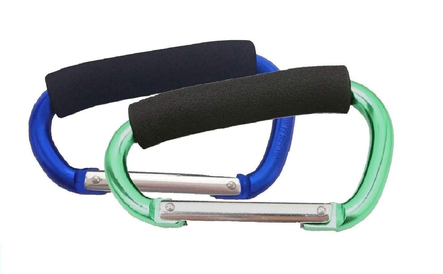 Large Stroller Hooks for Mommy, 2 pcs Carabiner Stroller Hook Organizer for Hanging Purses, Diaper Bag, Shopping Bags. Clip Fits Single/Twin Travel Systems, Car Seats (Blue+Green)