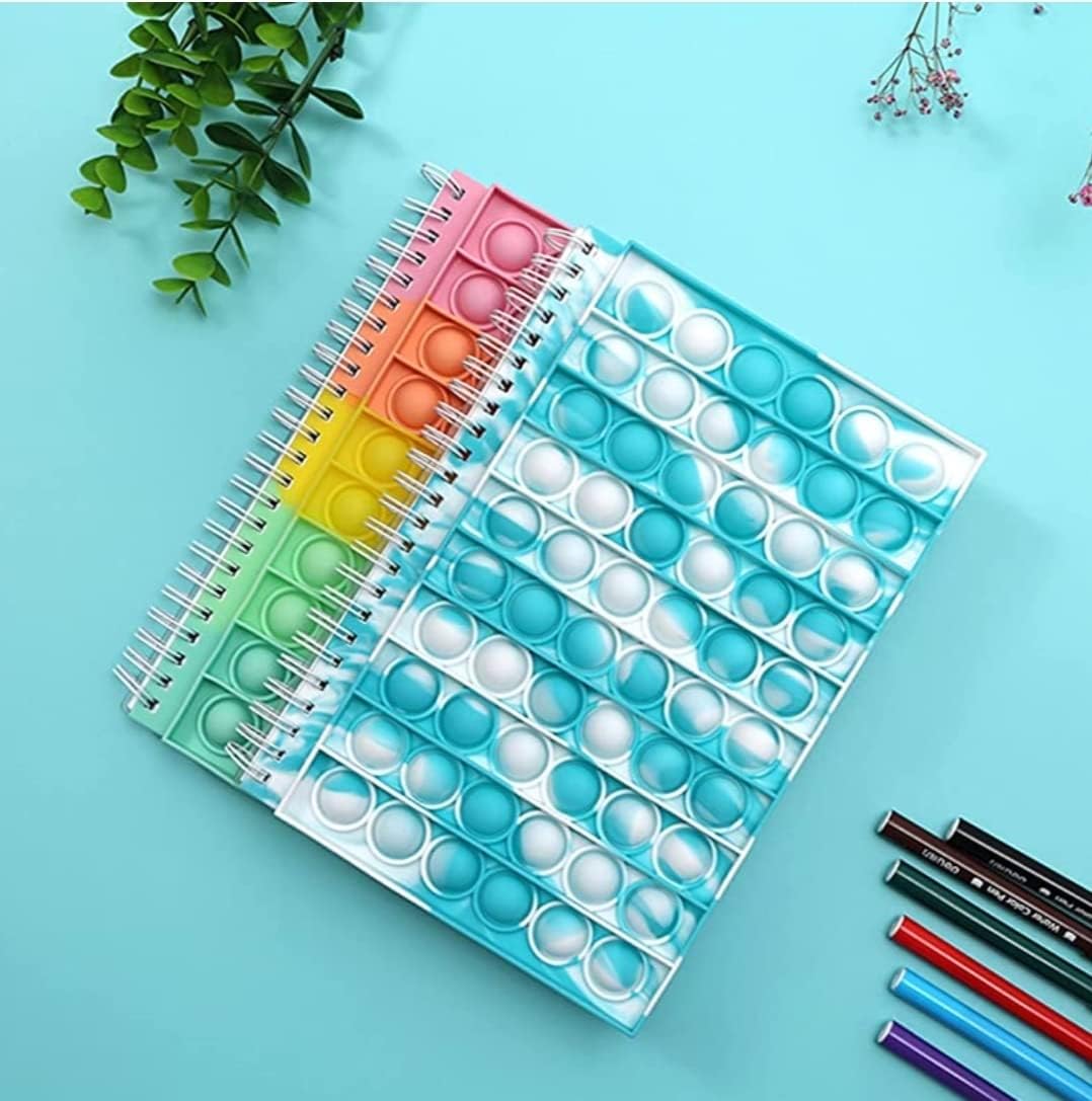 Fidget Notebook, Pop It Fidget Toy, Push Pop Spiral Notebook, Silicone Bubbles Sensory Toy Stress Reliever, Anxiety Relief Pop Journal, School/ Office Notebook (Light Blue)