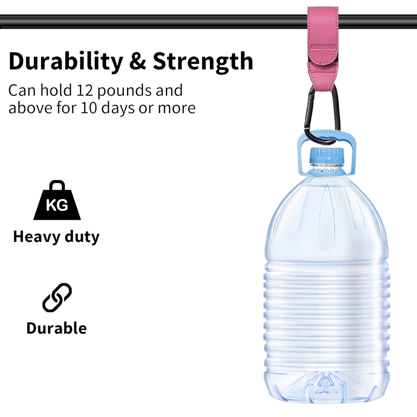 2 Pcs Stroller Hooks for Hanging, Portable Leather Style Stroller Clip Straps, Baby Stroller Hooks for Diaper Bags Grocery Shopping Bags, Mommy Hook for Stroller(Pink)