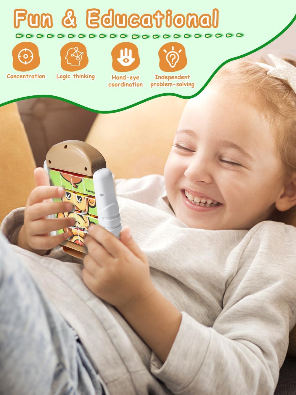 16-Piece Rotating Puzzles for Kids 4-6, Toddlers Puzzles 2-4, Road Trip, Airplane Activities Game, Travel Toys - Brain Teaser, Fine Motor Skills - Birthday Gifts Boys & Girls - Animals