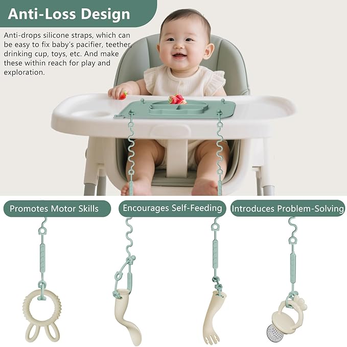 1 Pack Silicone Mat for Babies, Baby Placemat Built-in Suction Base and Equipped 4 Toy Straps & Anti-Peel Design, Activity Mat for Infants to Toddlers, Keeps Babies Essentials Off The Floor, Blue