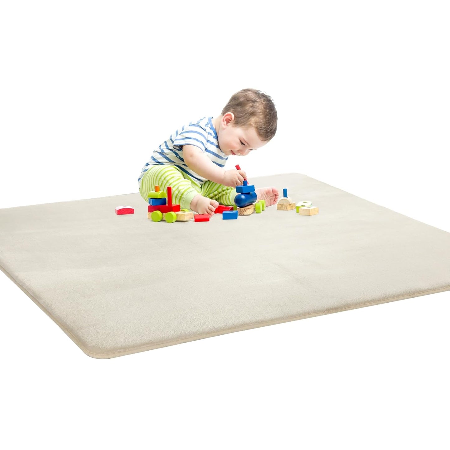 BALAPET Thick Memory Foam 71x59 Play Mat for Playpen, Super Soft Velvet Portable Baby Playpen Mat for Kids Toddler Crawling and Play, Non-Slip Bottom Playmat, Cream