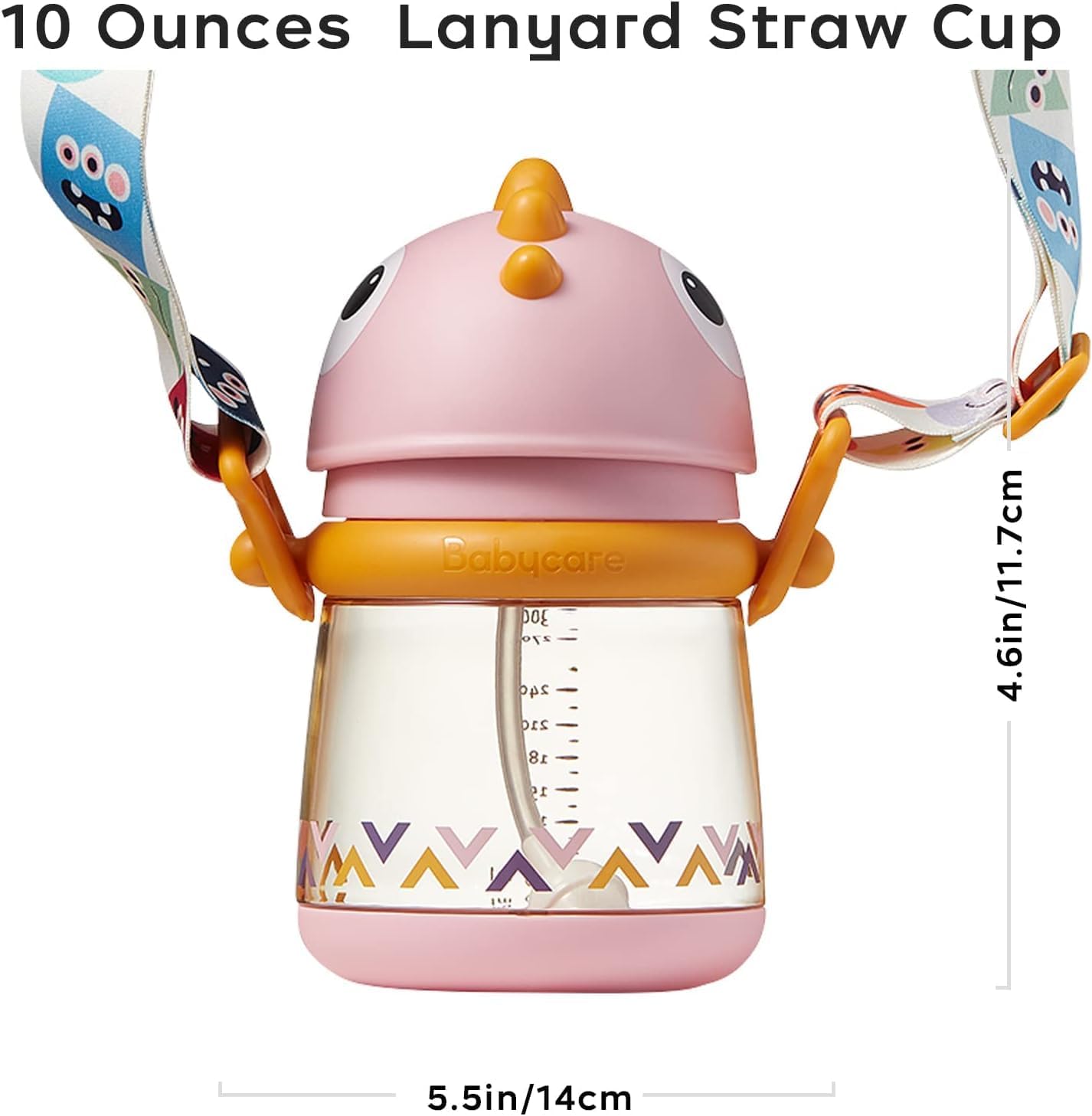 bc babycare Straw Sippy Cups for Toddler, No Spill Sippy Cups for Baby 1+ Year Old, Transition Weighted Sippy Cup with Straw and Strap, 10oz/300ml, Pink