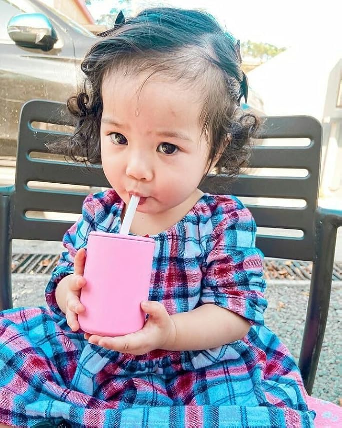 Avanchy Silicone Training Sippy Cup with Straw Lid – Tiny Cup for Babies 6+ Months to Toddlers 1 Year Old – 5 oz Infant Water Cup for Baby Led Weaning, Gray