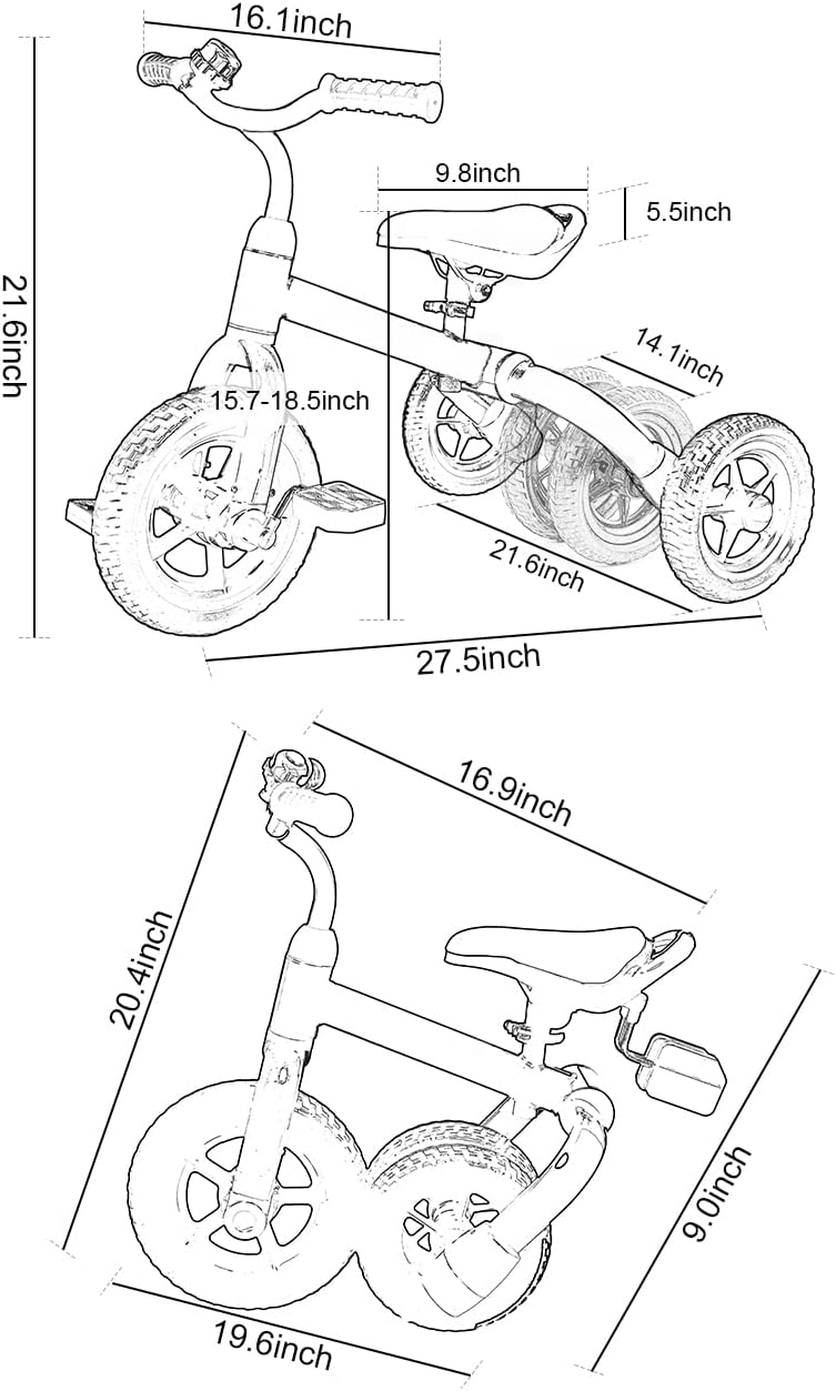 Ancaixin 3 in 1 Toddler Tricycles for 2-5 Years Old Boys Girls with Adjustable Seat Detachable Pedal and Bell, Foldable Baby Balance Bike Riding Toys, Kids Birthday Christmas New Year Gift (Silver)