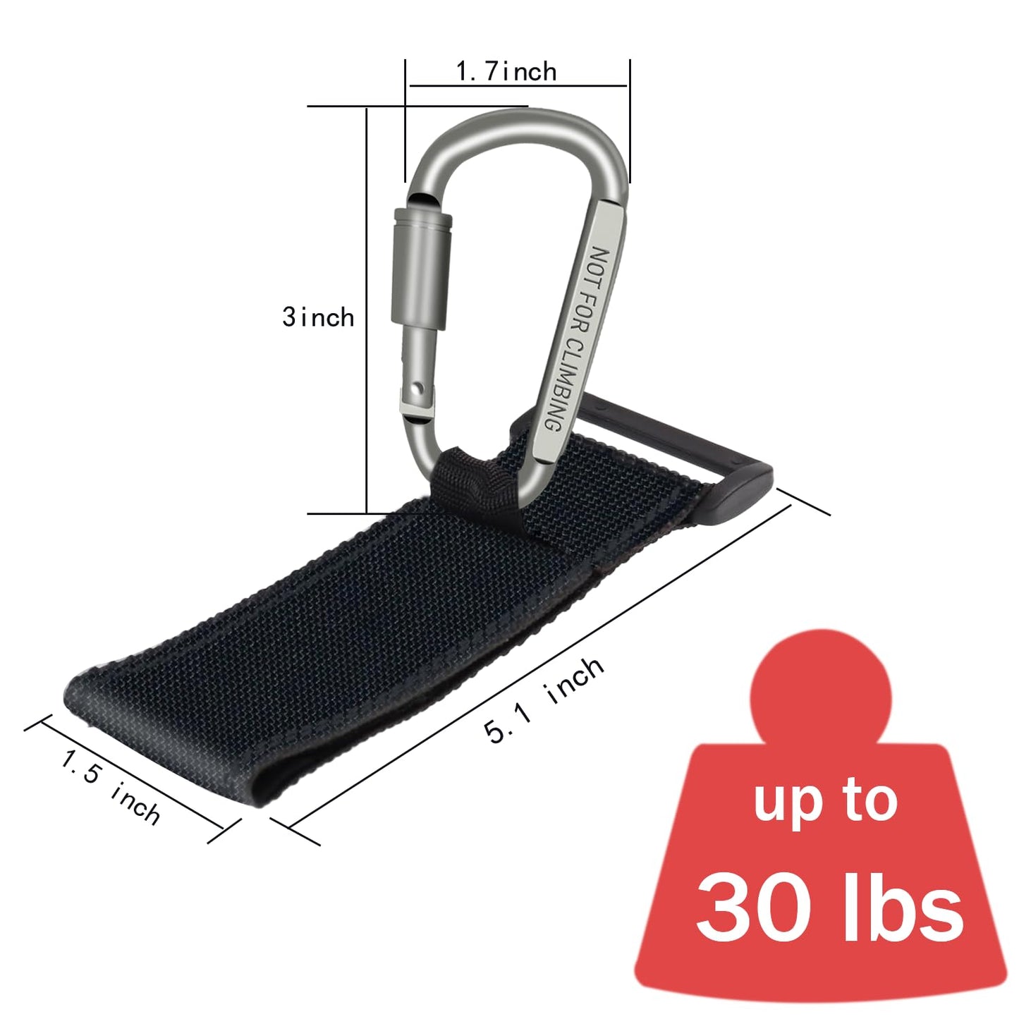 Baby Stroller Hook, Carry 30 lbs per Stroller Carabiner Clip, Adjustable Baby Stroller & Car Seat Hook for Hanging Diaper Bag, Wheelchair,Golf cart, Shopping and Pet Cart(2 Pcs Green)