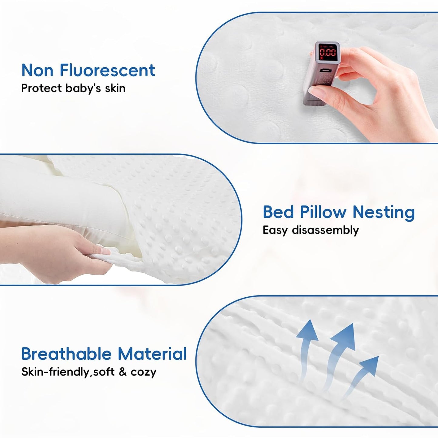 Baby Lounger for Newborn Flat Cover,Baby Nest Cover Tummy Time Mat Breathable & Soft,0° Angle Babies Essentials Gifts Newborn Lounger for Boys & Girls 0-12 Months(White Bean)