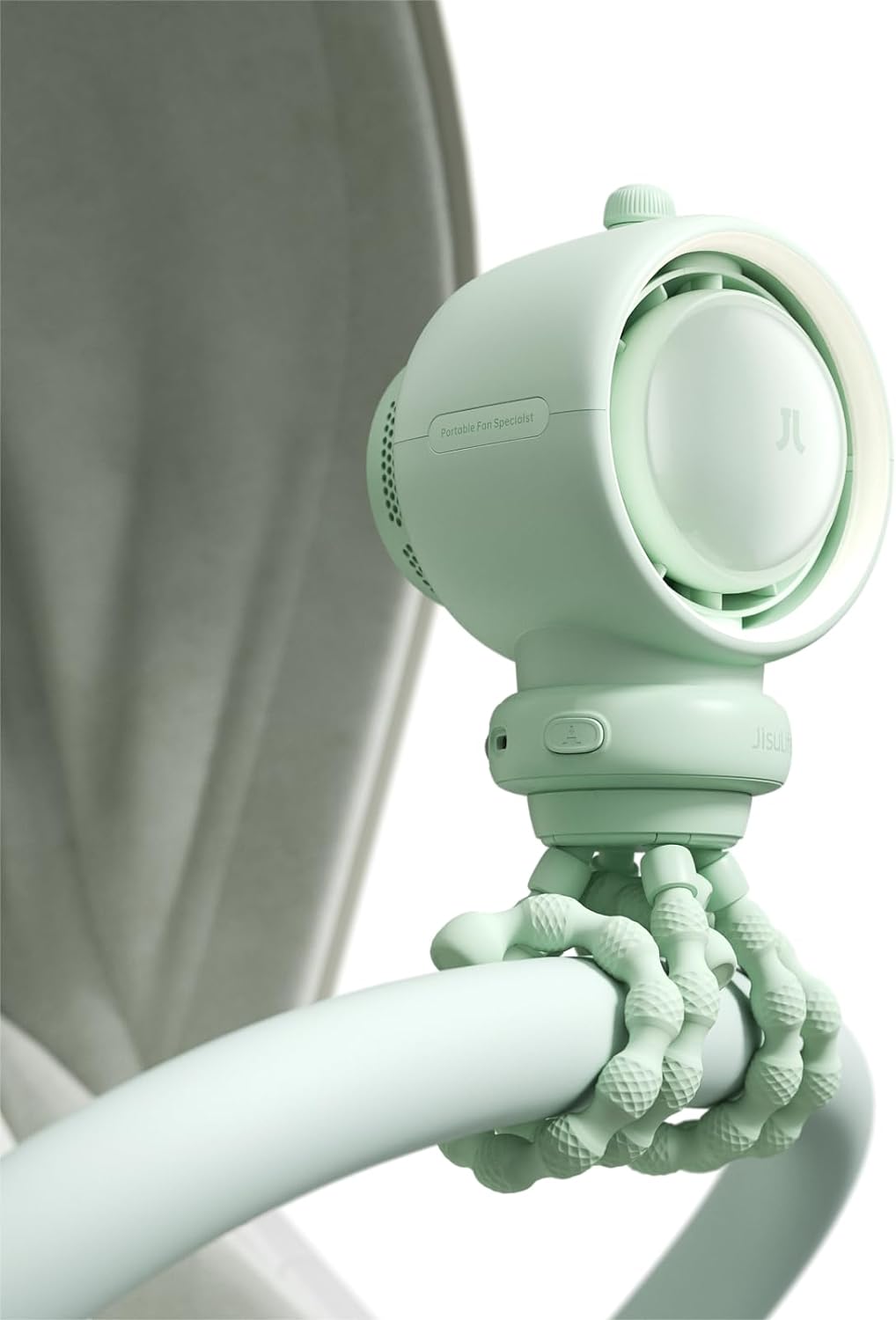 JISULIFE Stroller Fan Baby Large, Safe Bladeless for Crib, Desk, Portable Battery Rechargeable Cooling Fan with Air Turbo Tech, LED Display, Night Light, Food-Grade Gift for Mom/Dad/Friend - Green