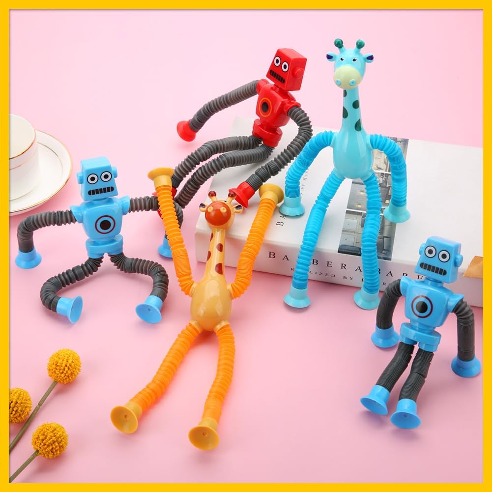 8 Pack Pop Tubes, LED Telescopic Suction Cup Fidget Toy for Kids, Shape Change Telescopic Sensory Toys for Anti Anxiety Girls Boys Toddlers Treasure Box Classroom Prizes Gifts Party Favor 3-8 8-12