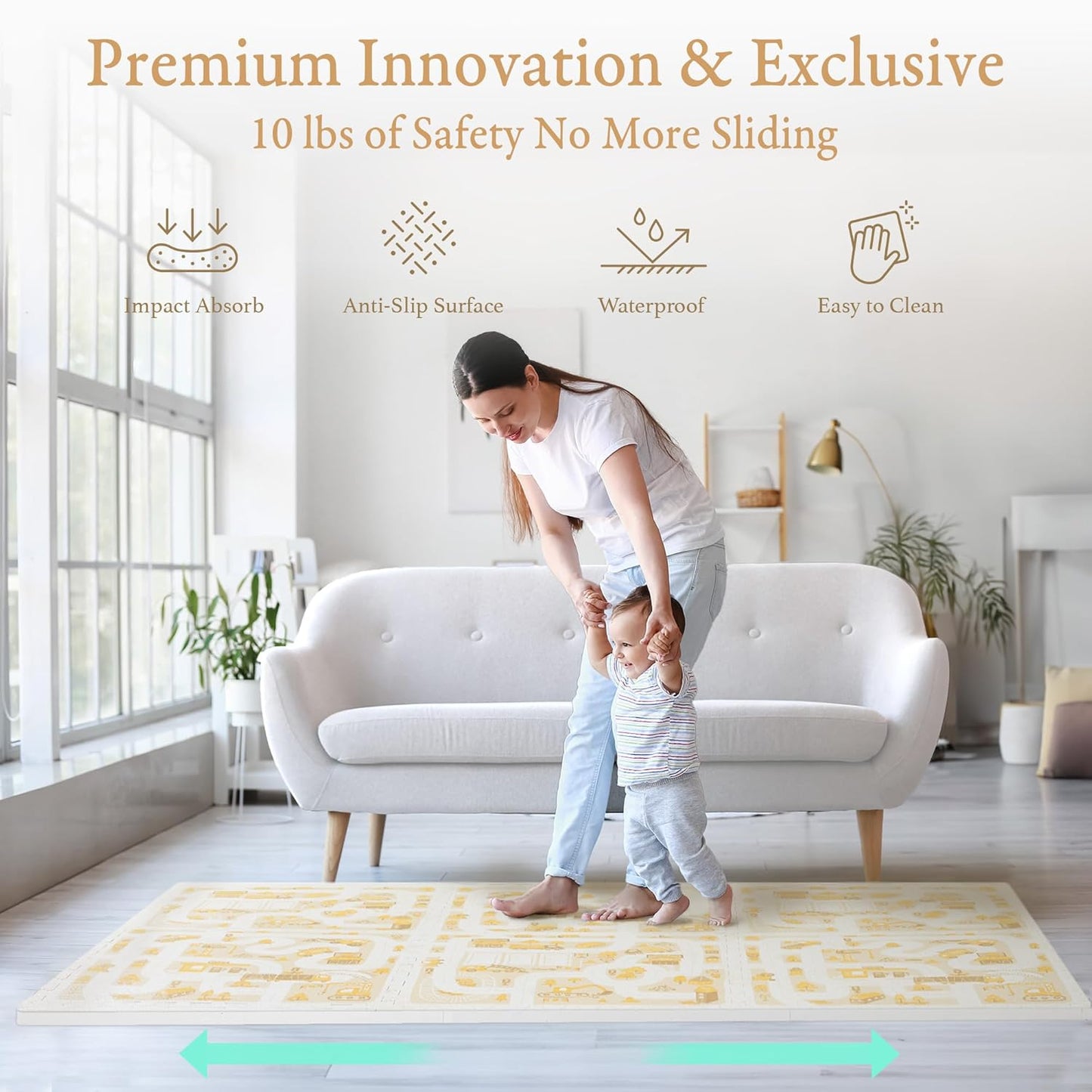 Premium Baby Foam Play Mats -Stylish Floor & Exercise Puzzle Mat for Toddlers & Kids- 6 Soft, Non-Toxic, Odorless, Peel-Resistant Foam Tiles - 6ft x 4ft -1" inch Extra-Thick, Warm Beige