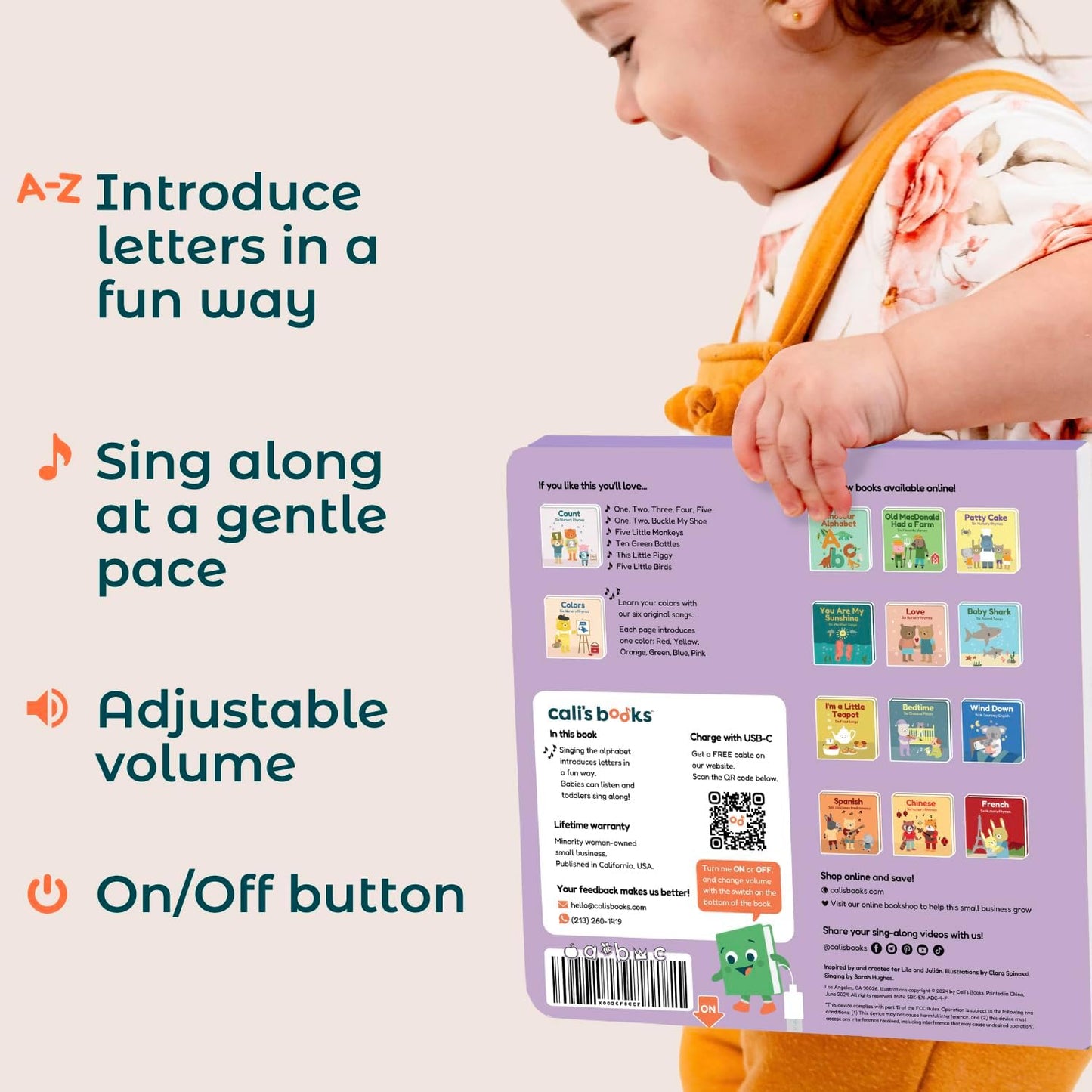 Cali's Books Alphabet Book for Toddlers 1-3 - Learn ABC, Musical Books for Kids, Interactive Talking Baby Toddler Sound Book, Educational Song Learning Toys, Singing and Speech Music Toy for Babies