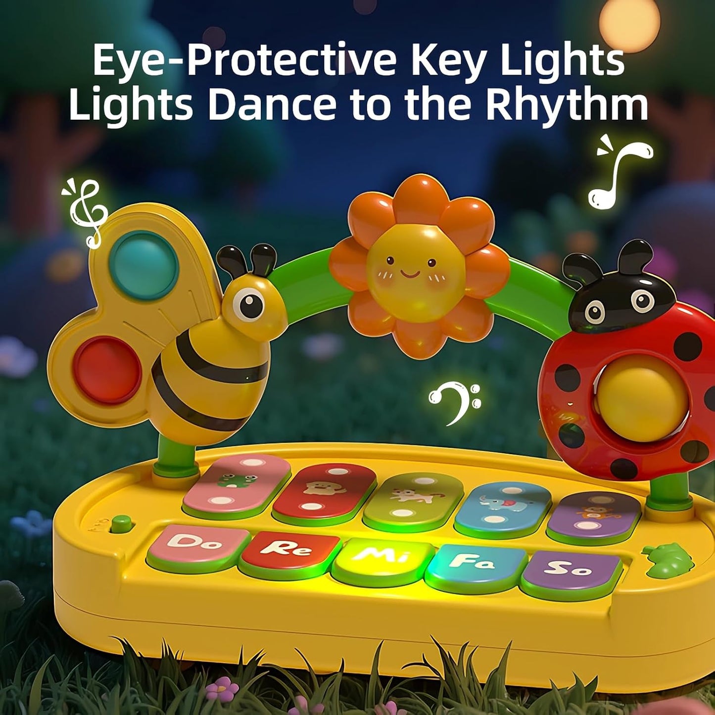 Baby Piano Toy for Kids 0-6-12-18 Months, Light Up Baby Keyboard Musical Toy with Press Pop Bubbles, 4 Modes Toddler Piano for Boys Girls Ages 1-3, Detachable & Portable Infant Toy Gift