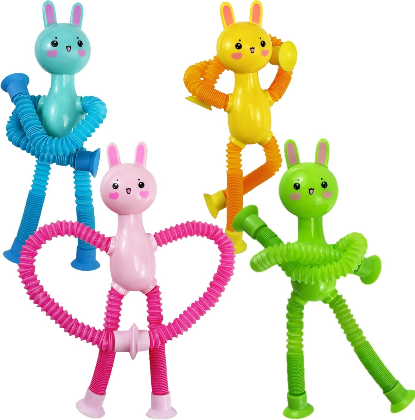 Sensory Travel Toys Easter Basket Stuffer Gift for Toddlers Kid Boy Year Old Ages 3+, Airplane Activities Suction Autism Pop Tube Fidget Toys Autistic Items Valentine for Kids (4pc-Rabbit)