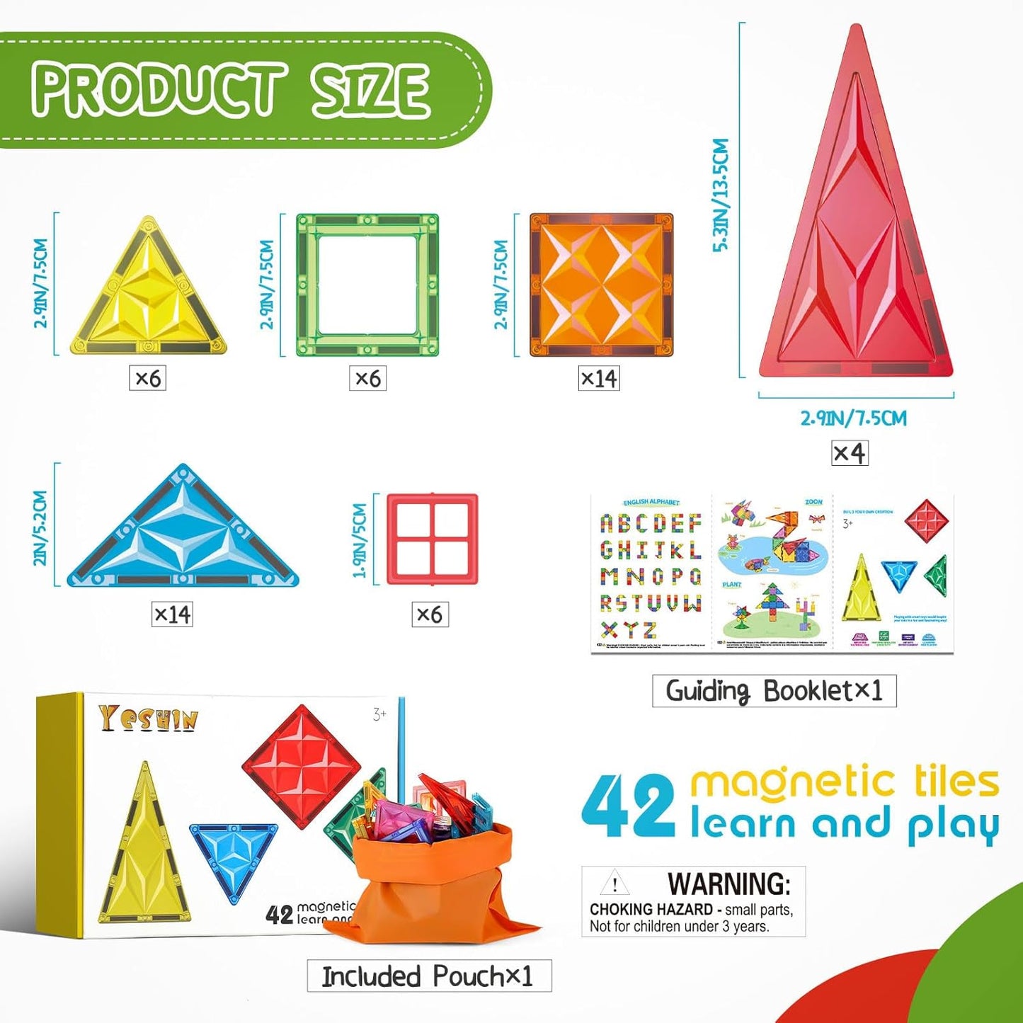 Magnetic Tiles, 42 Pcs Magnet 3D Building Set Toy for Kids Ages 3+, Construction Playboards, Montessori Toys, Puzzle Magnets Toys Christmas Toy Gift for Boys and Girls