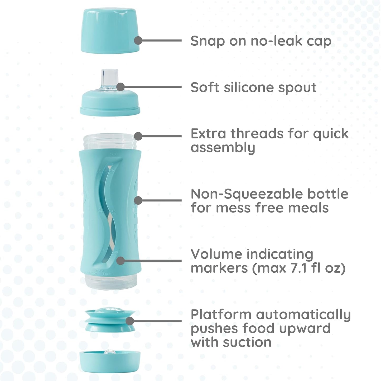 Subo Baby Food Bottle | No Mess Baby Toddler Self Feeder | Squeeze Free Design for Purees, Smoothies, Yogurt, Oatmeal, or Thickened Liquids | Reusable Silicone Washable Cup (Aqua)