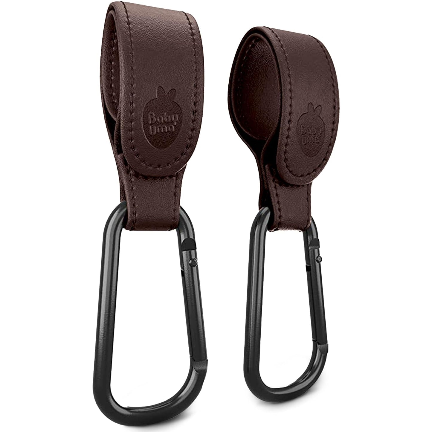 Baby Uma Stroller Hooks for Bags (2 Pack) - Leather-Style Stroller Clips and Hooks, Non-Slip Stroller Accessories, Carry 11 lbs Per Stroller Hook, Universal Baby Essentials & Stroller Accessories