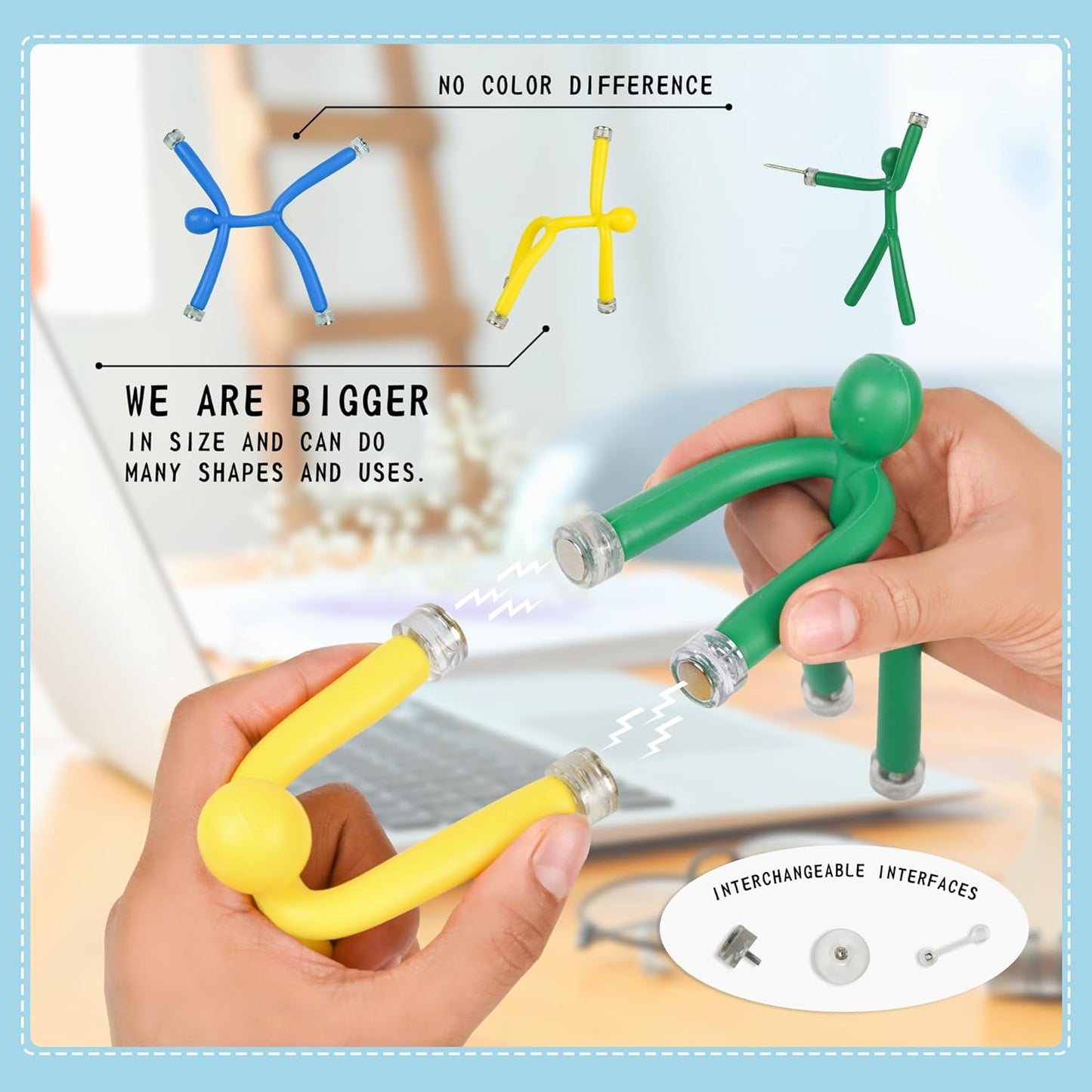 Funny Magnetic Men Toy Sets, Novelty Fidget Toys for Kids Adults, Colorful Shape-Changing Suction Cup Toys, Multipurpose Toys for Stress Relief, Travel, Office Desk, Fridge (Blue)