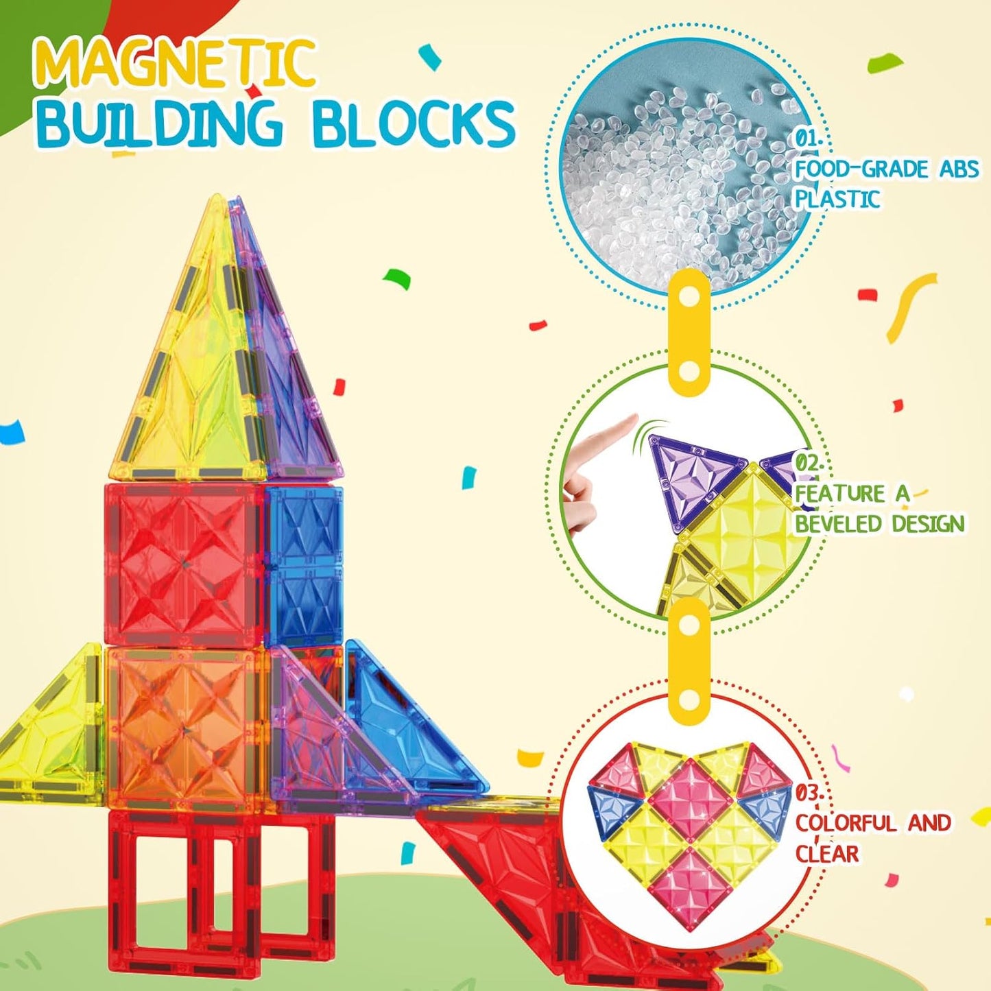 Magnetic Tiles, 42 Pcs Magnet 3D Building Set Toy for Kids Ages 3+, Construction Playboards, Montessori Toys, Puzzle Magnets Toys Christmas Toy Gift for Boys and Girls