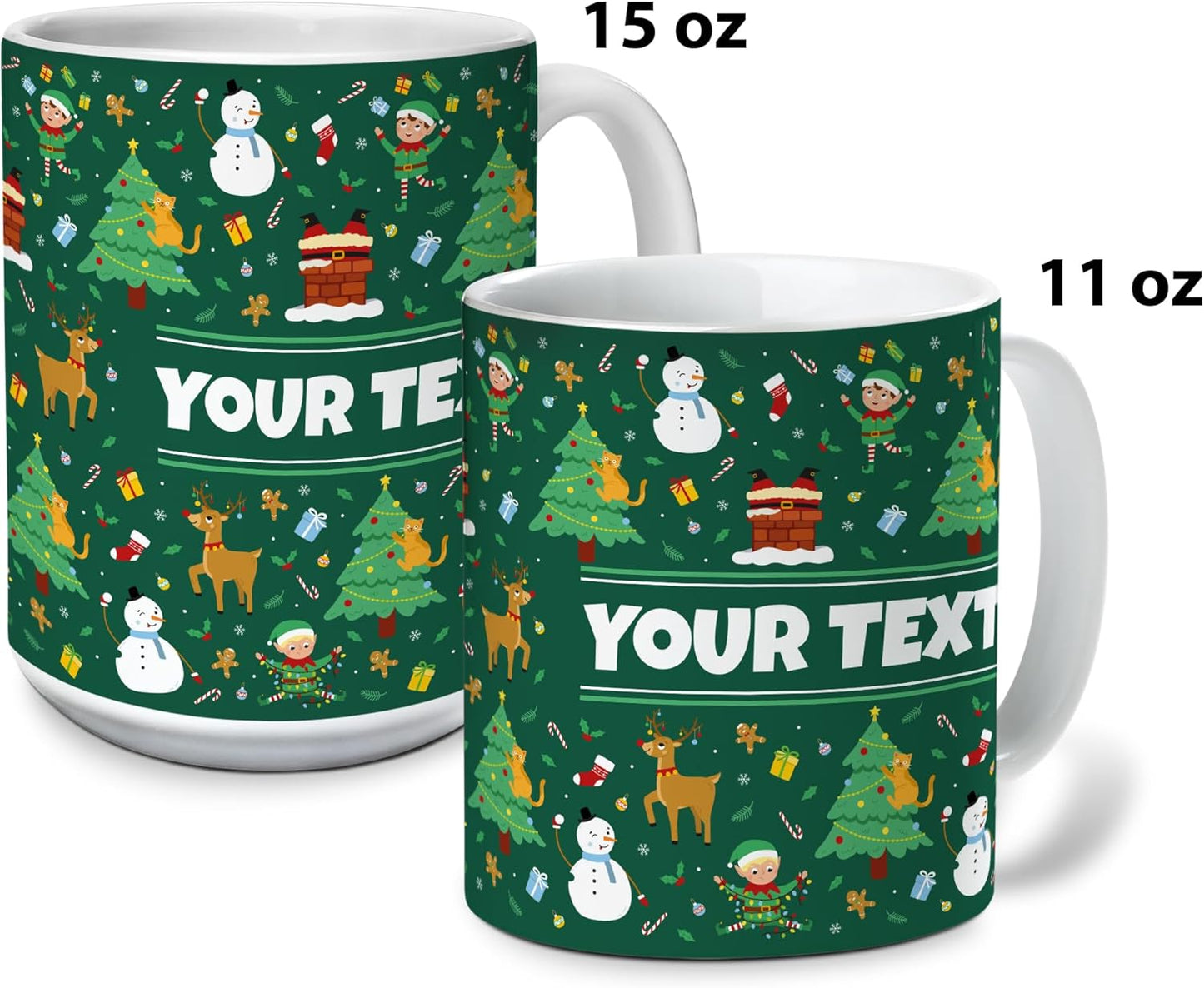 Personalized Mug for Kids - Christmas - Custom Name/Text, Ceramic Hot Chocolate/Cocoa/Coffee Cup for Boys/Girls, Holiday/Birthday Gift - 11 oz, White Handle