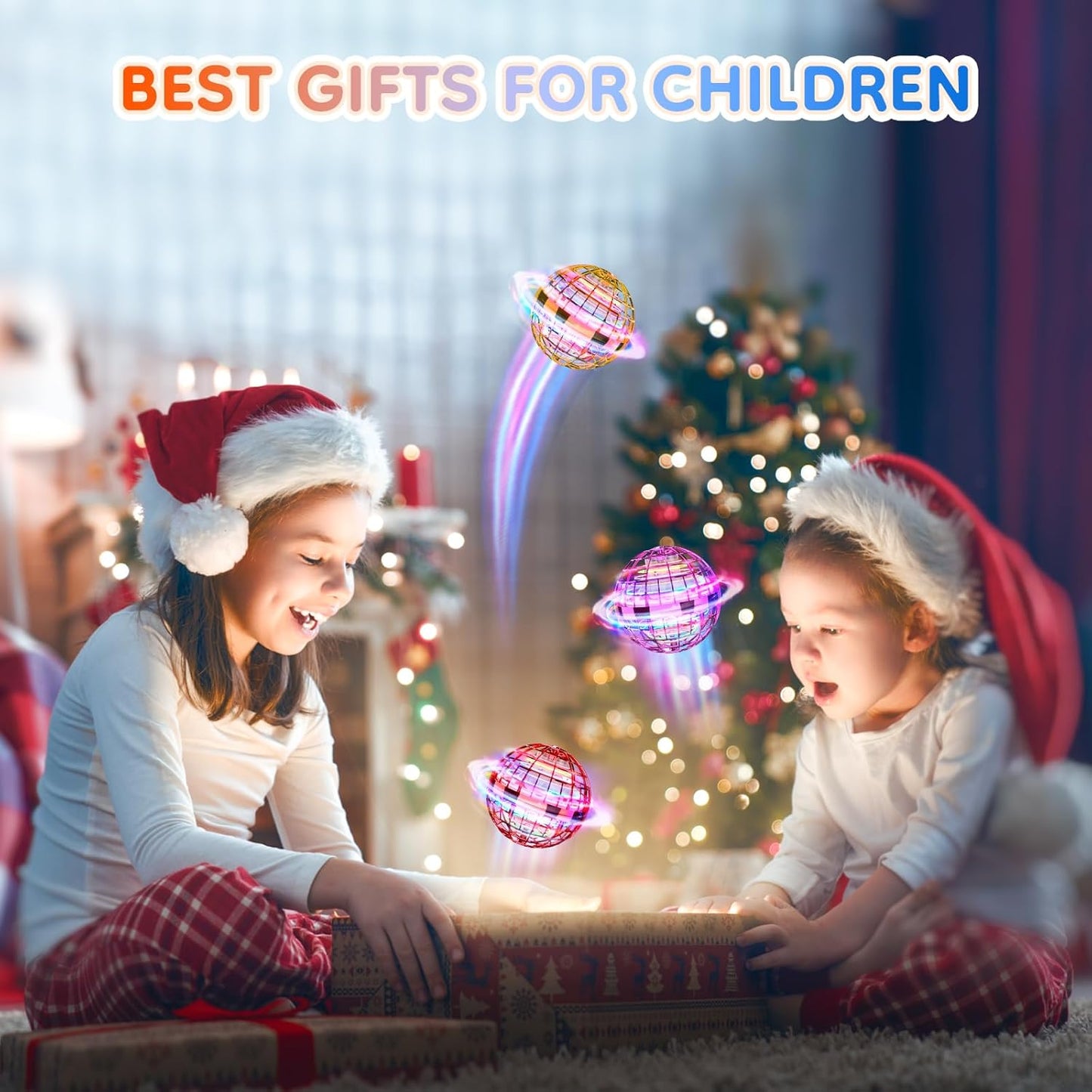 TOMZON Galazy Ball Flying Orb Ball for Boys Girls, Hover Ball Boomerang Fidget Spinner, Drone for Kids with Colorful Light Flying Spinner, A32 Yellow