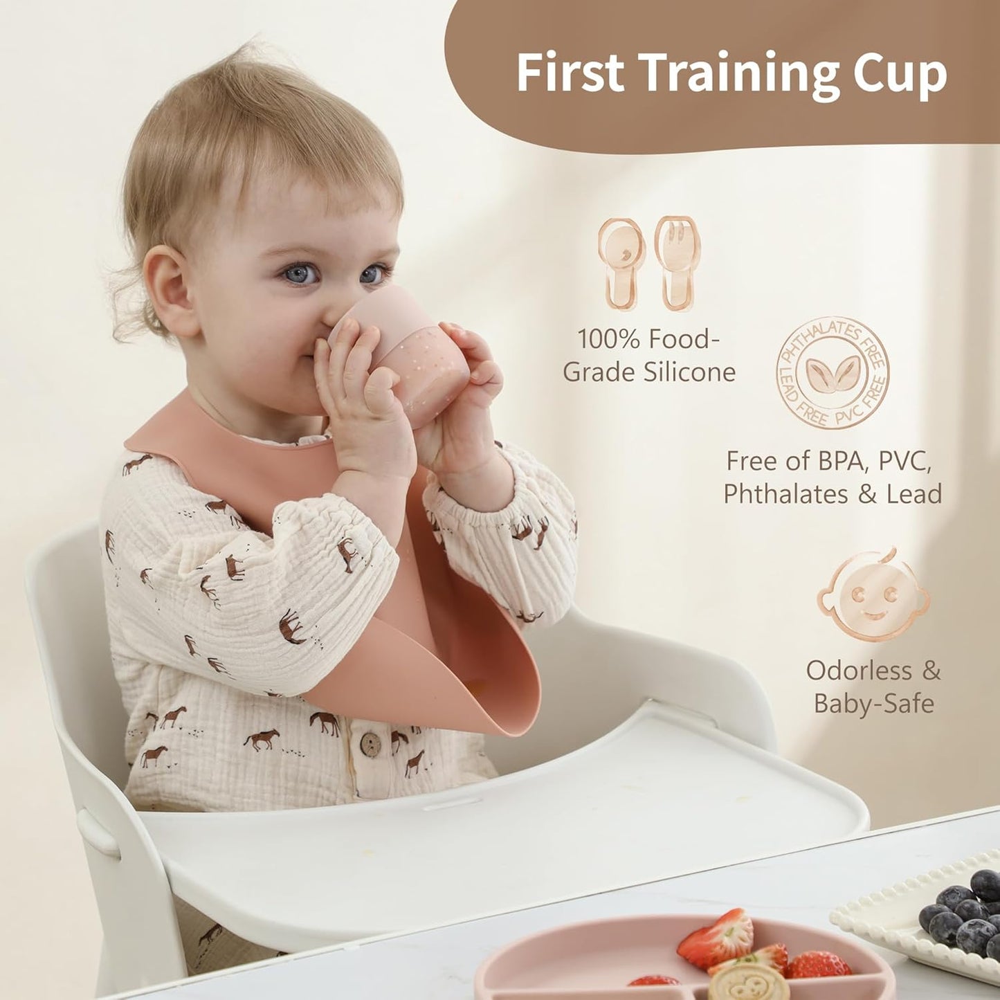 Moonkie Silicone Baby Cup 4 Months+ | Open Training Drinkware for Infants with Confetti Sprinkles | Baby-Led Weaning Essential | 2 oz (Mint, 1 Pack)