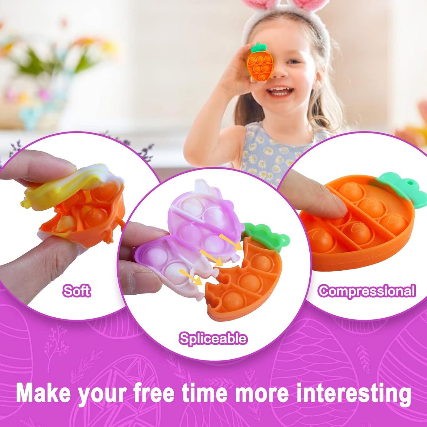 24Pcs Easter Mini Pop Keychain,Mini Easter Fidget Sensory Simple Pop Toys for Easter Basket Stuffers, Egg Fillers Gifts, Easter Hunt Party Favors for Kids Boys Girls Teens