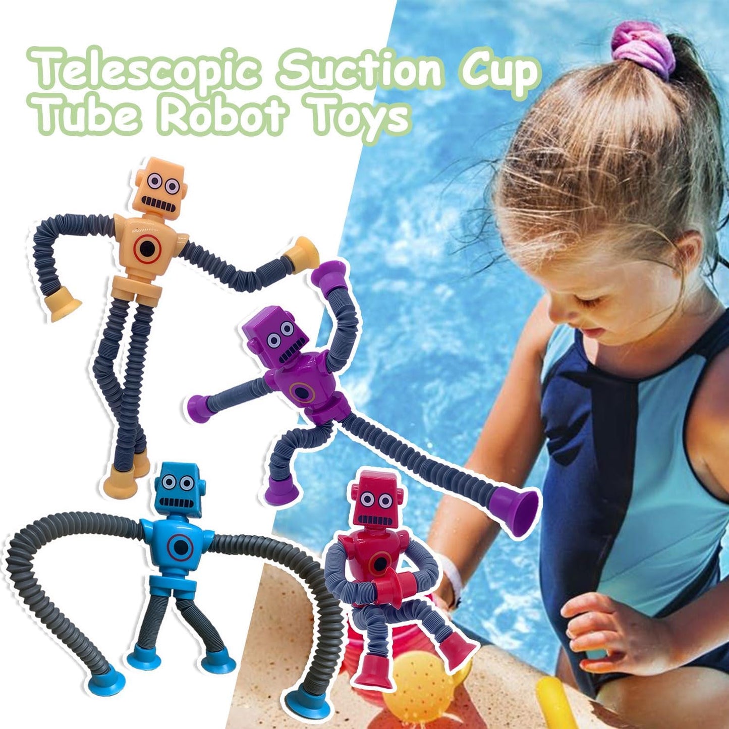 Pop Tubes Robot Toys Fidget Toy 8 Packs Telescopic Suction Cup Robotics Toys Autism Sensory Toys for Toddlers Boys Girls Party Favors (8 pcs)