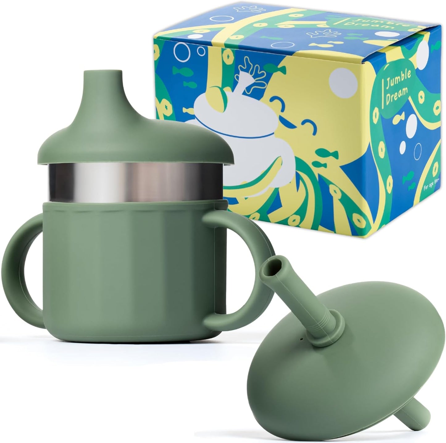 Jumble Dream Baby Sippy Cup, 100% Silicon Training Stainless Steel Kids Cups with Silicon Straw, Toddler Tumbler with Straw Spill Proof | 6 Month Plus Toddler Sippy Cup | BPA Free
