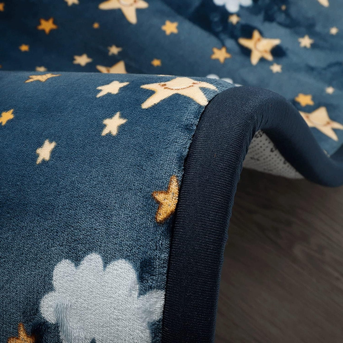 Loartee Coral Velvet Area Rug - 1" Thick Memory Foam Baby Play Mat, Washable Toddler Carpet, Home Decor for Living Room, Nursery, Kids Bedroom, Starry Blue, 6'7"x7'10"