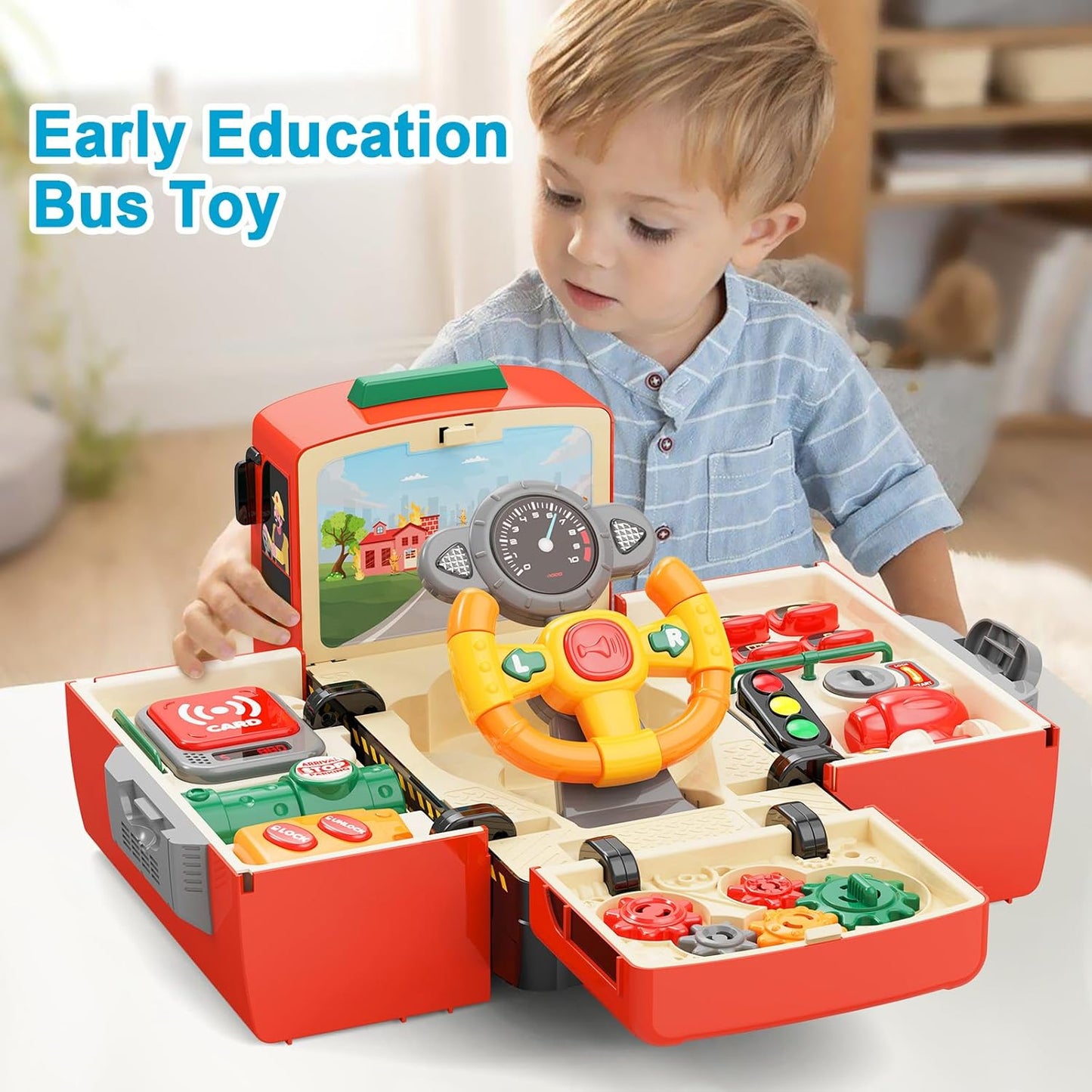 HONGTUO Fire Truck Toys with Teaching Meaning, Simulation Steering Wheel Driving Toy, Toddlers Fire Truck Toy with Sound and Light, Simulate a Rescue fire Scene，Gift for 3-5 Boys & Girls