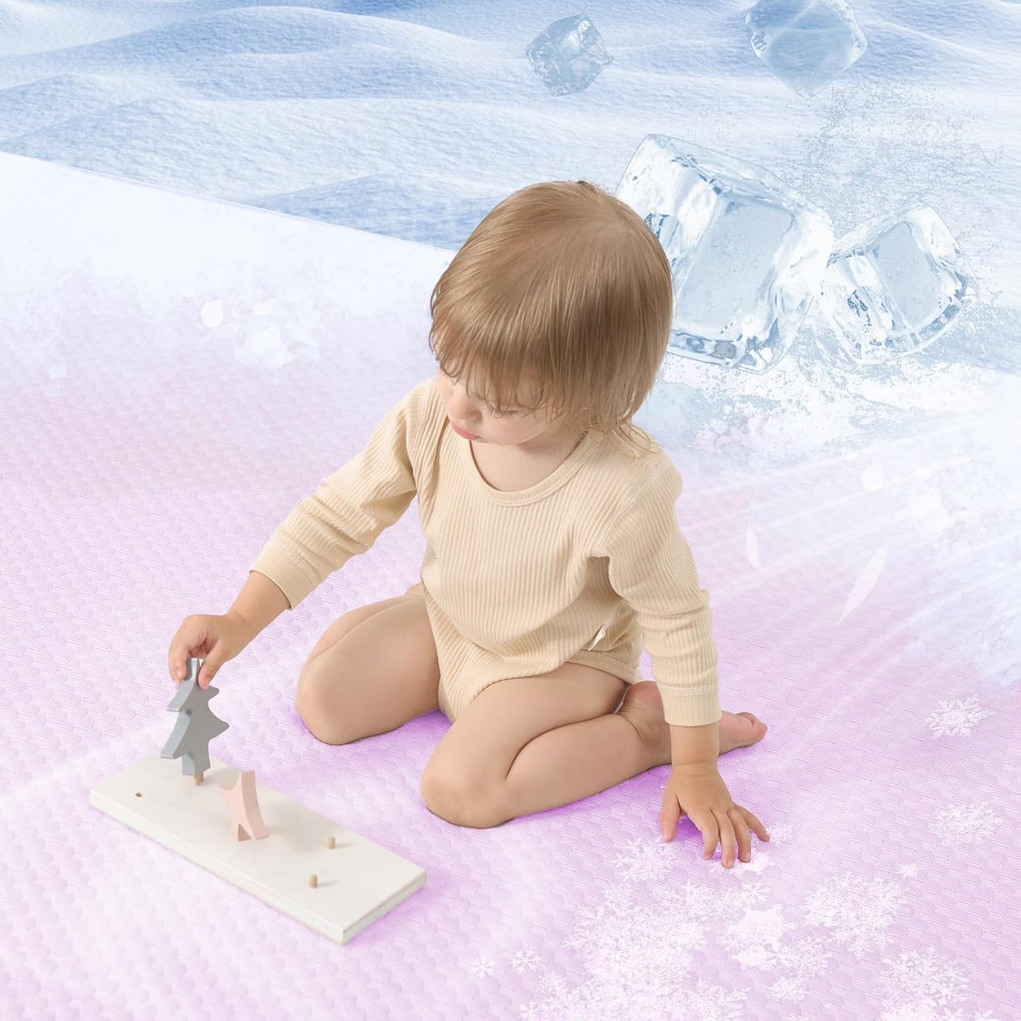 Baby Play Mat for Summer, 1.3 Thick Extra Large Memory Foam Cooling Floor Tummy Time Mat, Soft & Breathable, Non-Slip Rectangular for Toddlers’ Playtime & Rest(Pink,79"x118")