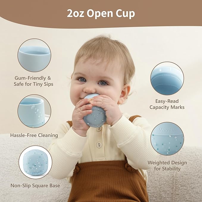 Moonkie Baby Training Cup & Sippy Cup Set | 4 Months+ | Baby-Led Weaning Essential | Gift for Infants (Ether Cup Set, 2 Pack)