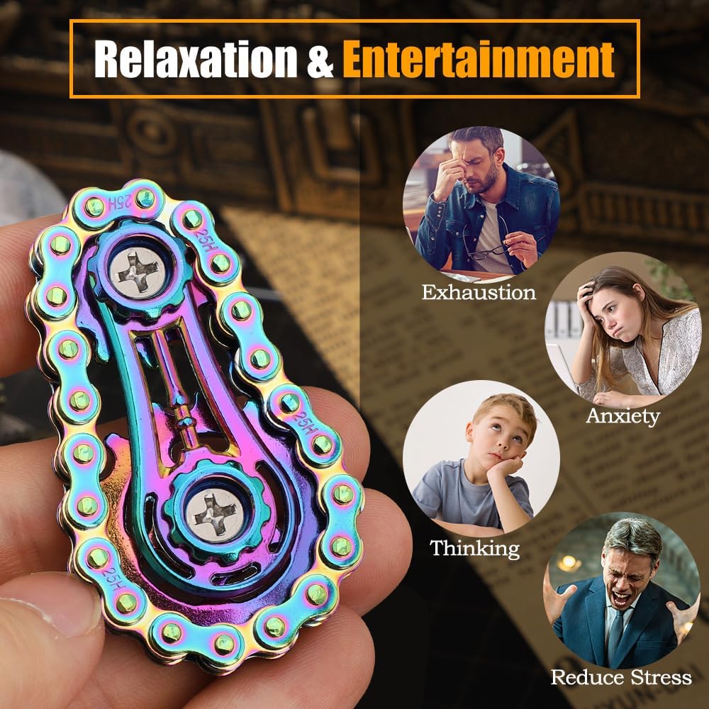 Bike Chain Gear Fidget Spinner for Stress Relief, Metal Sprocket Chain Fidget Toy for Kids Adults, Kinetic Desk Toy Novelty Hand Finger Spinner for Anti-Anxiety, Cool Toy Gift for Man Boy