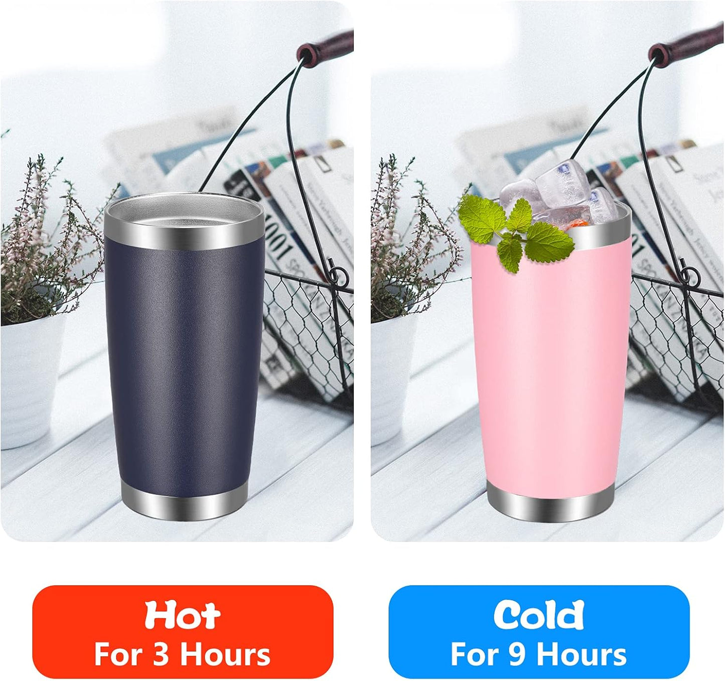 VEGOND 20oz Tumbler with Lid and Straw Stainless Steel Tumbler Cup Bulk Vacuum Insulated Double Wall Travel Coffee Mug Powder Coated Coffee Cup(Pink 6 Pack