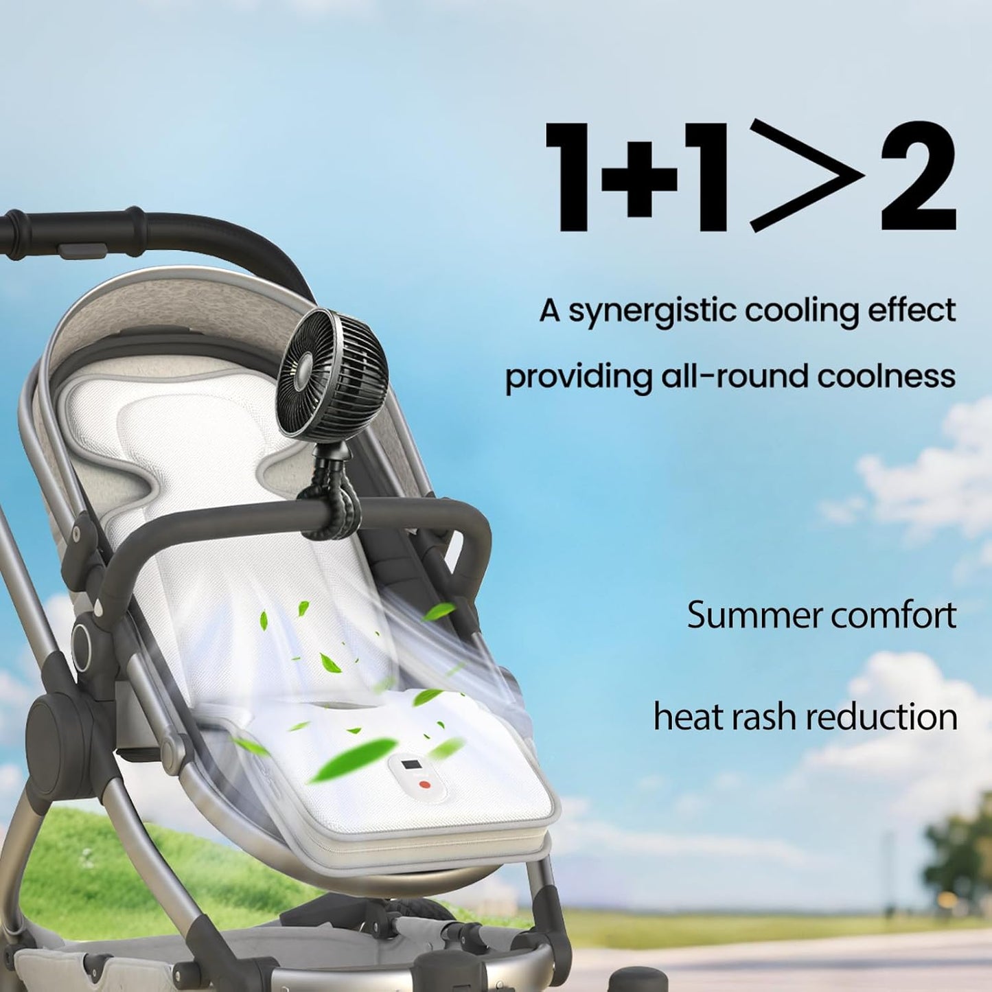 Bella's Friends Baby Stroller Cooling Pad with 2 Built-in Blower Up to 10H MAX 10000 mAh Rechargeable 3 Speed Adjustable Car Seat Liner Cooling Cushion for Toddler Outdoors Summer Baby Essentials