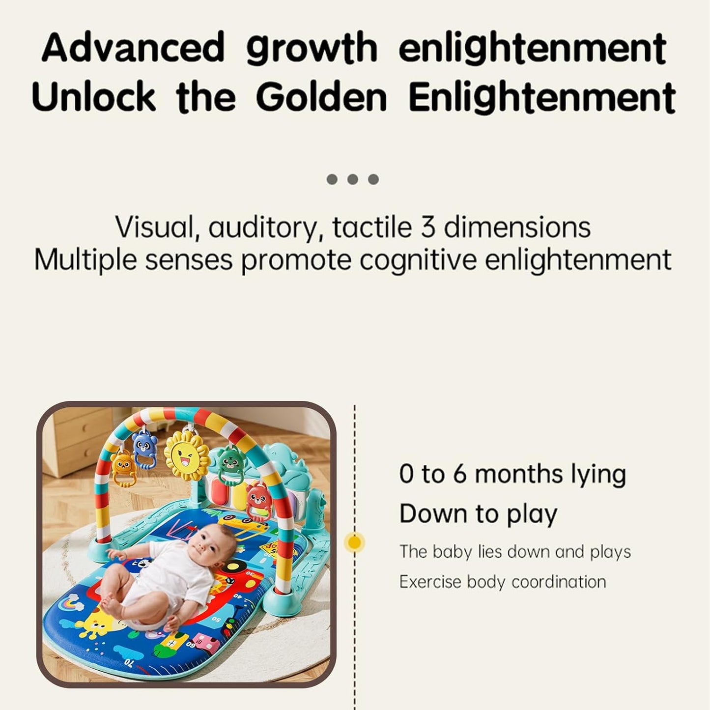 Alive Lovely Baby Gyms Play Mats, Musical Activity Center Baby Piano Gym Mat, Music and Lights Tummy Time Padded Mat for Newborn Newborn 0 to 3 6 9 12 Months